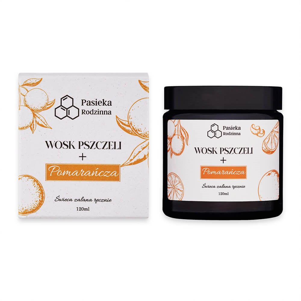 ŚWIECA ZAPACHOWA Z WOSKU PSZCZELEGO POMARAŃCZA 120 ML - PASIEKA RODZINNA