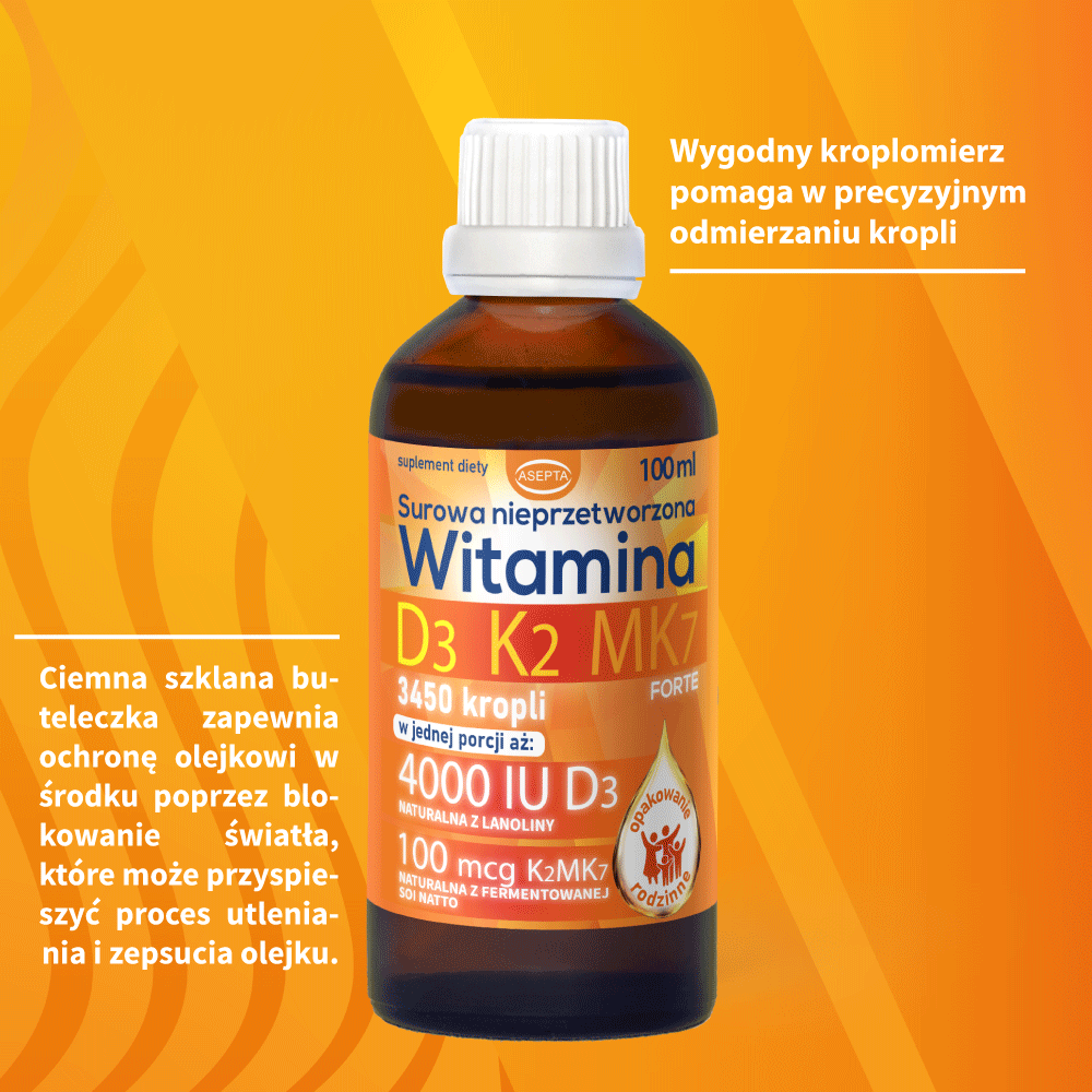 Surowa Nieprzetworzona Witamina D3 K2 MK7 NATTO z olejem kokosowym MCT 30ml