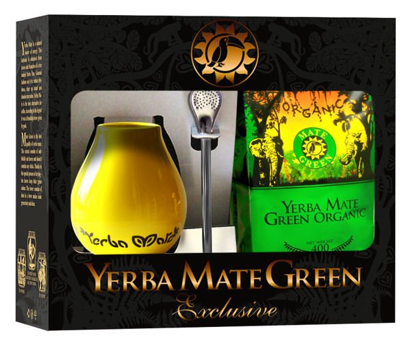 ZESTAW YERBA MATE BIO 400 G, MATERO (LOSOWY WZÓR), BOMBILLA - ORGANIC MATE GREEN