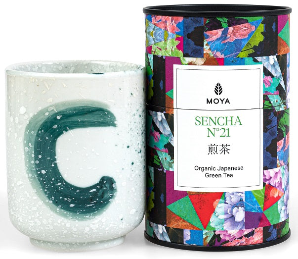 ZESTAW HERBATA ZIELONA SENCHA JAPOŃSKA BIO 60 G & KUBEK CERAMICZNY KANA - MOYA MATCHA