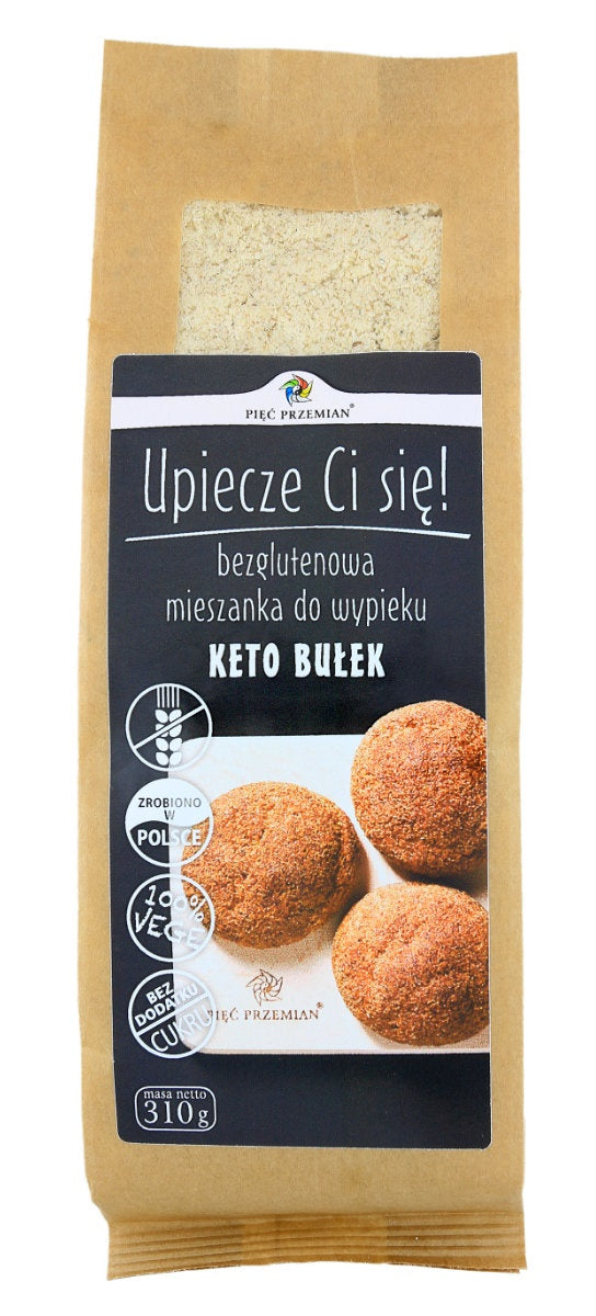 MIESZANKA DO WYPIEKU BUŁEK BEZ DODATKU CUKRÓW BEZGLUTENOWA (KETO) 310 G - PIĘĆ PRZEMIAN