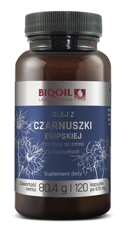 OLEJ Z CZARNUSZKI EGIPSKIEJ TŁOCZONY NA ZIMNO 120 KAPSUŁEK (670 MG) - BIOOIL