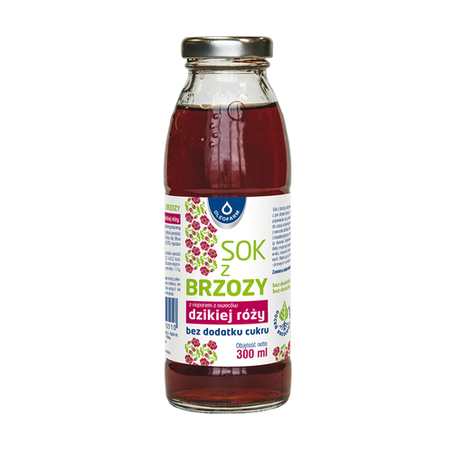 Sok z brzozy z naparem z dzikiej róży, bez dodatku cukru, 300 ml